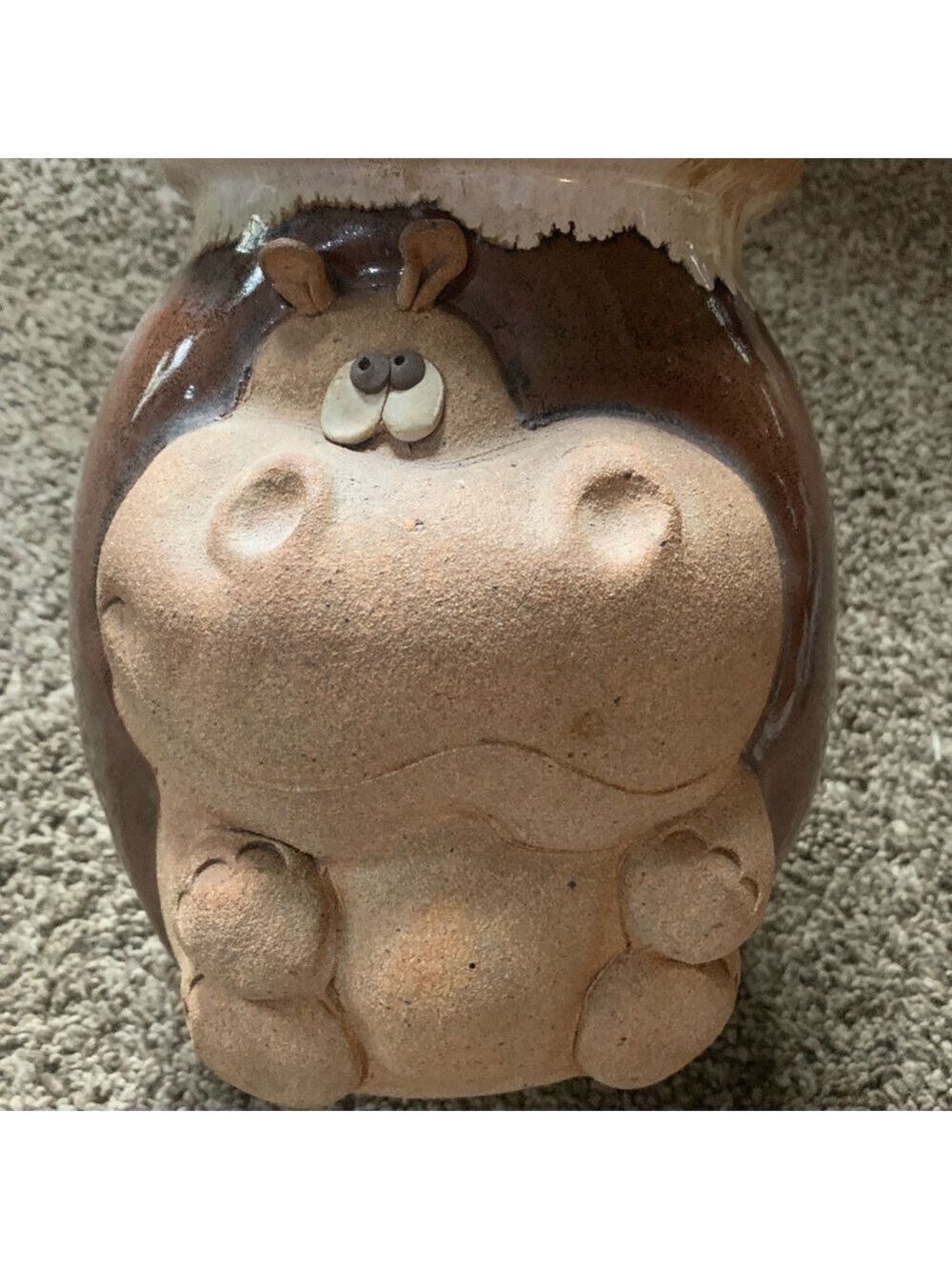 Vintage Hippo Large Stoneware Jar (Missing the Lid) by Jan Blustein